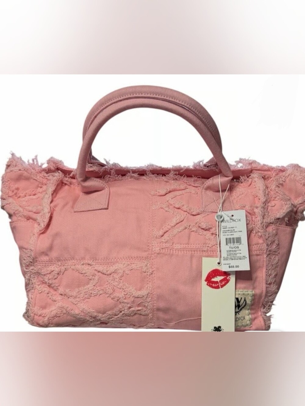 WILDFOX Pink Distressed Canvas Tote Bag Purse